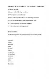English worksheet: The Poilitical System of the Russian Federation