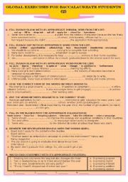 English Worksheet: Global Exercises for Baccalaureate Students (2)