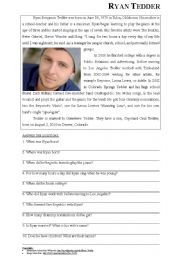 Ryan Tedders biography - reading exercise worksheet