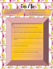 English worksheet: TOO / SO