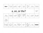 English Worksheet: Article (a, an, and the) Game Board.