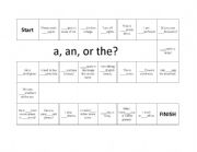 English worksheet: Article (a, an, and the) Game Board.