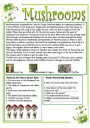 English Worksheet: Mushrooms Facts - Reading Comprehension