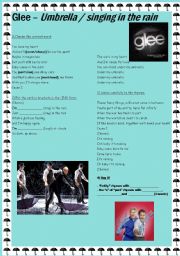 English Worksheet: Umbrella/Singing in the rain by GLEE Cast