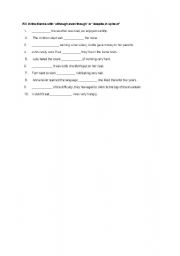 English worksheet: Adverbs of Concession and Contrast Although Despite