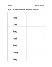 English Worksheet: Making Plurals