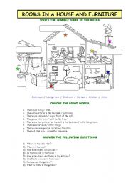 English Worksheet: rooms and prepositions 