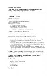 English Worksheet: Character Study Plan