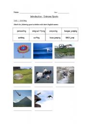 English Worksheet: Introduction to Extreme Sports - KEY INCLUDED