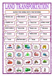 English Worksheet: LAND TRANSPORTATION/MATCHING