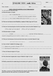 English Worksheet: VIDEO Nelson Mandela - Oral Comprehension