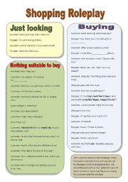 English Worksheet: Shopping roleplay & comic strip