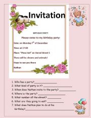 English Worksheet: birthday invitation