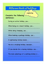English worksheet: Different kinds of holidays 2
