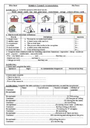 English Worksheet: Accommodation for 8th form