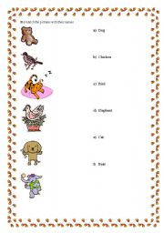 English worksheet: animals