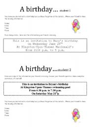 English worksheet: A birthday party