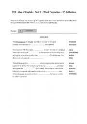 English Worksheet: FCE Word Formation Use of English Part 3_21 exercises_10 pages