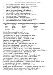 English Worksheet: Reported Speech with introductory verbs