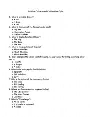 English Worksheet: British Culture