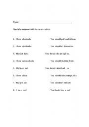 English worksheet: Advice for sicknesses