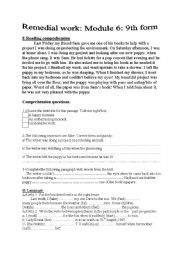 English Worksheet: Module 6: Remedial work (9th formers)