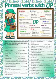 English Worksheet: Phrasal verbs with UP (B&W + KEY included)