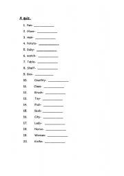 English worksheet: quiz- singular and plural