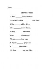 English worksheet: Beginner have/has