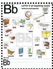 English Worksheet: ABC -  letter Bb and sentences