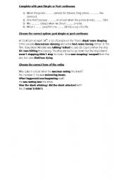English worksheet: Past simple/continous