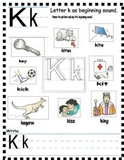 English Worksheet: ABC -  letter Kk and sentences