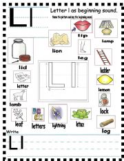 English Worksheet: ABC -  letter Ll and sentences