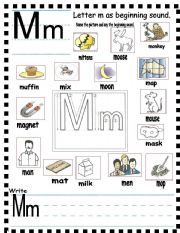 English Worksheet: ABC -  letter Mm and sentences