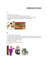 English worksheet: INTRODUCTIONS AT A RESTAURANT
