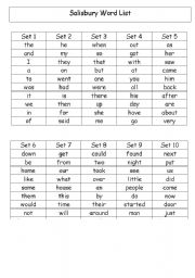 English worksheet: Salisbury Word List