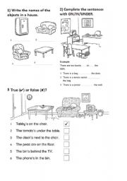English Worksheet: Parts of the house, furniture and Prepositions of place.