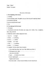 English worksheet: music