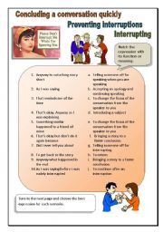 English Worksheet: Interrupting, cutting a story short, preventing interruptions.