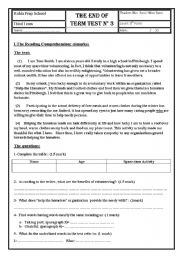 English Worksheet: reading Comprehension for 9th form testn3