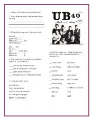 English Worksheet: Red Red Wine by UB40
