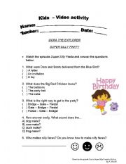 English worksheet: Doras super silly Fiesta video activity