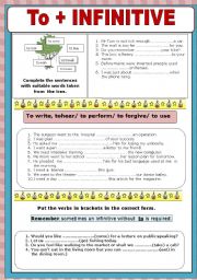 English Worksheet: To + INFINITIVE 