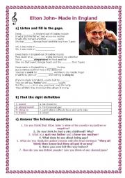 English Worksheet: Made in England-Elton John