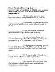 English Worksheet: Silent Sustain Reading Quiz