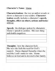 English Worksheet: STEAL - teaching characterization