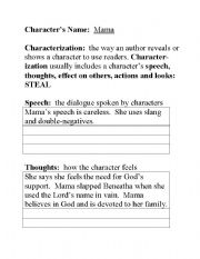 English worksheet: STEAL - teaching characterization