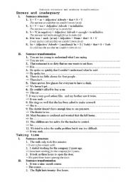 English Worksheet: sentences transformation