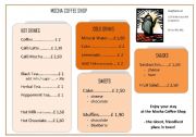 English Worksheet: Menus for a role play - eating out, dialogue at a restaurant