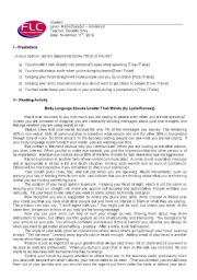 English Worksheet: Conversation and Reading Class about Body Language